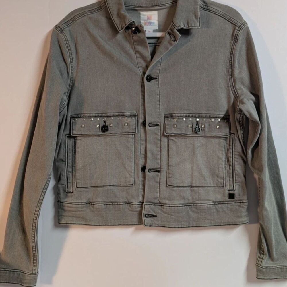 Lularoe Gray Denim Jacket with Tiger Sequin Back Women's Size L